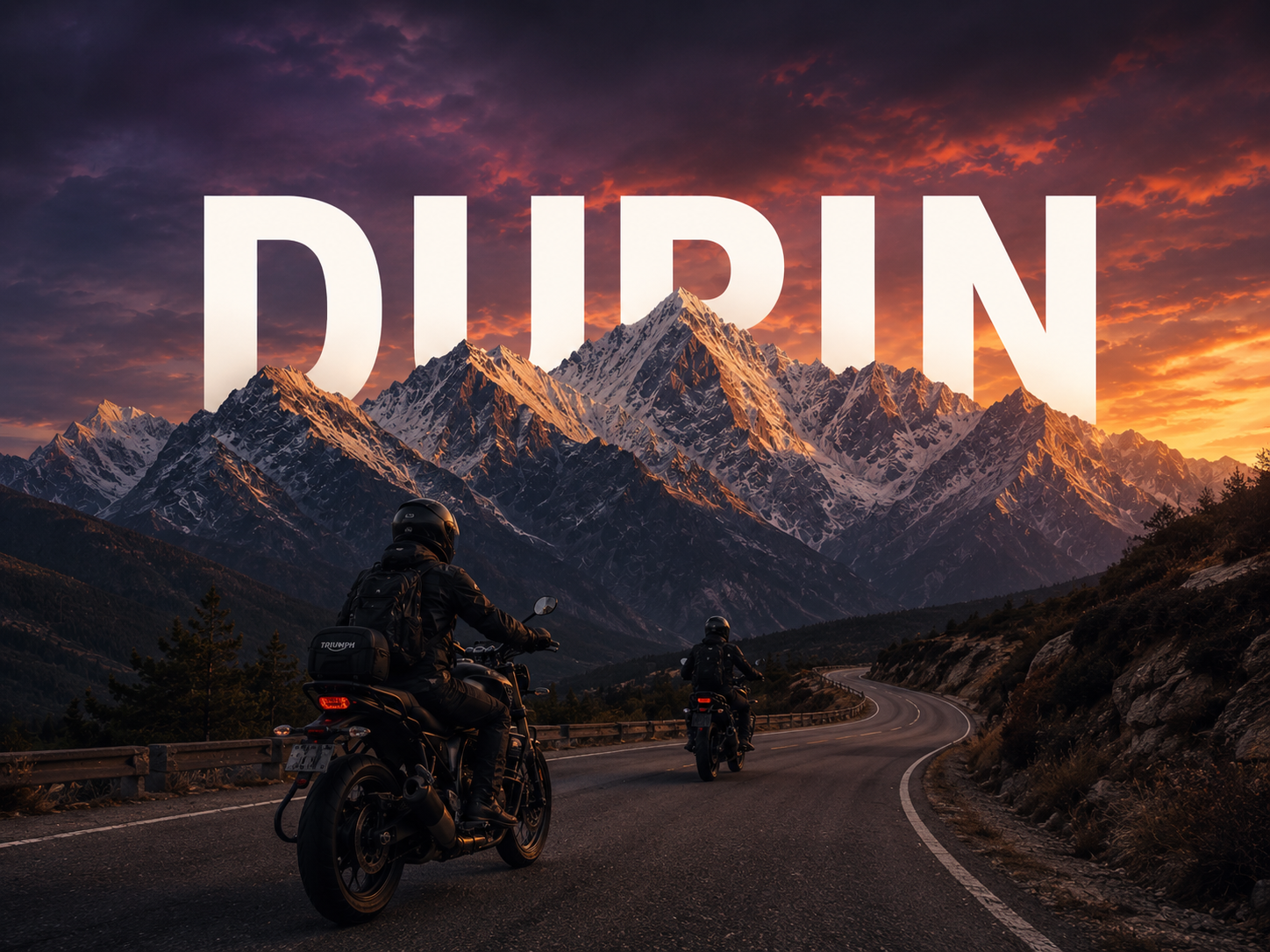 Geared-up riders on a Triumph Speed 400 against a Himalayan backdrop